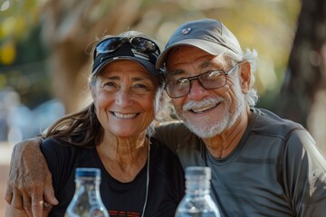 woman man outdoor senior couple, Generative AI