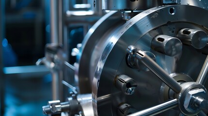Fototapeta premium Industrial open mixer in food industry closeup Metal details industrial design background : Generative AI
