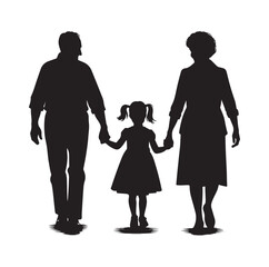 grandparents walking with granddaughter vector silhouette Illustration
