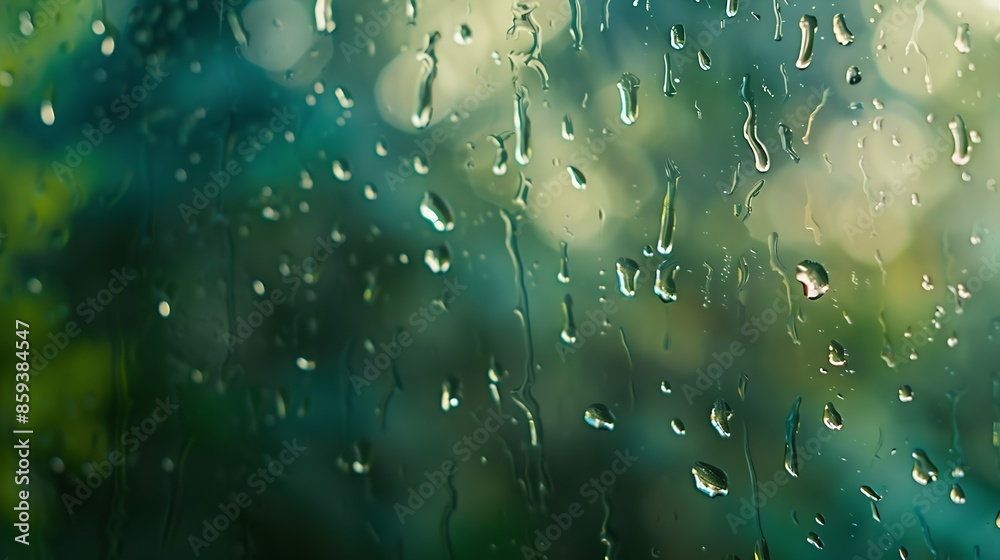 Fototapete rain drop on glass window at day time in monsoon season with blurred background : generative ai