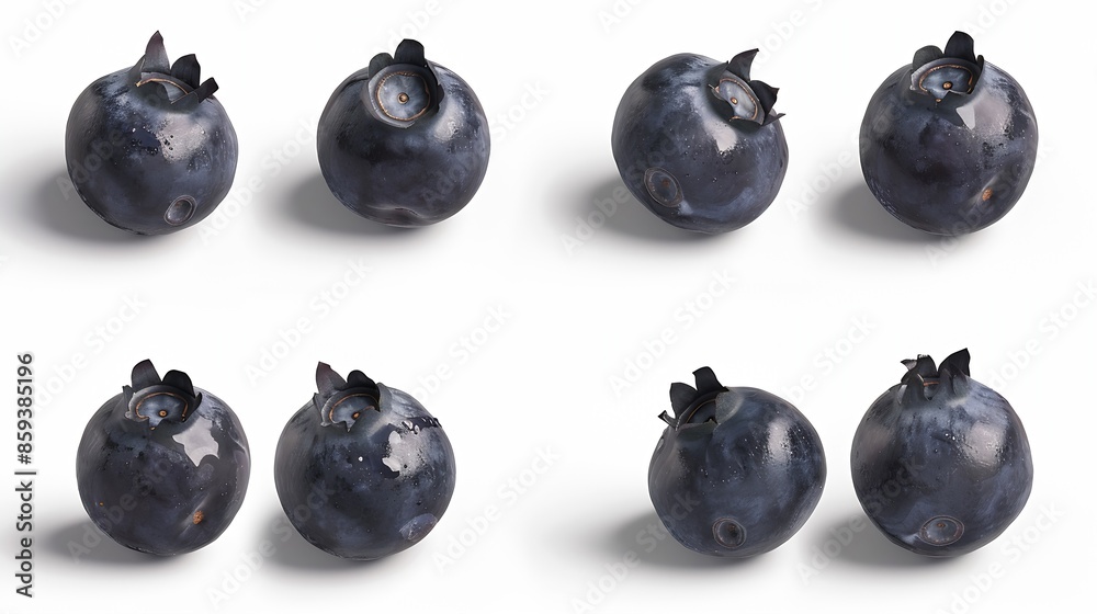 Poster isolated blueberries collection of nine blueberry fruits isolated on white background with clipping 