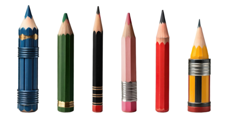 Set of various beautiful bright multi colour pencils isolated on transparent background. Generative AI