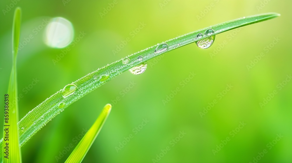 Aufkleber drops of water on blade of grass after rain background high quality photo : generative ai