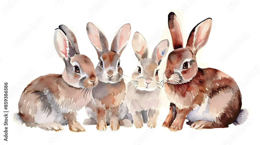 Wall mural collection of cute rabbits watercolor isolated on a white background - Wall murals