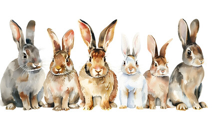 Obraz premium Collection of cute rabbits watercolor isolated on a white background