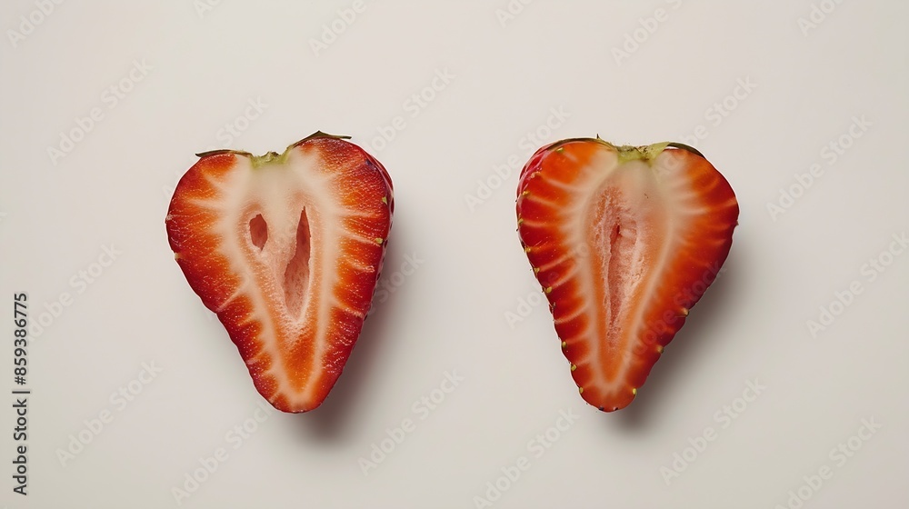 Poster strawberries isolated two halves of strawberries on a white background : generative ai