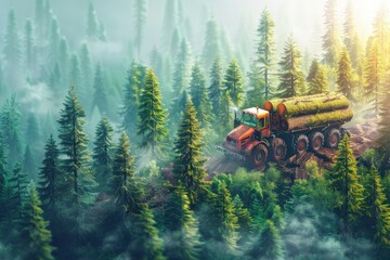 Realistic illustration of AI in forestry managing forest resources and ensuring sustainable logging practices AI in forestry, Environmental AI, Natural resource management