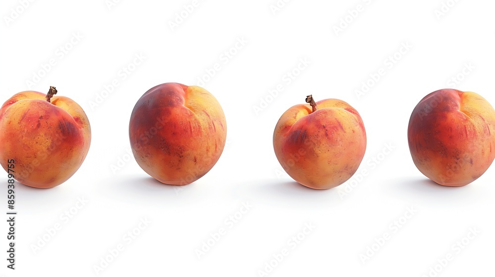 Poster Peach collection Peach with clipping path isolated on a white background Fresh organic fruit Full depth of field : Generative AI