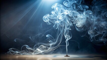 Abstract composition of smoke tendrils rising gracefully illuminated by an unseen light source from below Generative AI