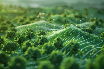 Realistic illustration of AI systems supporting sustainable agricultural practices, ensuring efficient resource usage and higher yields AI in agriculture, Sustainable technology, Precision farming
