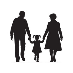 grandparents walking with granddaughter vector silhouette Illustration