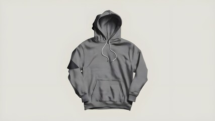 Isolated on a white background, a grey men's hoodie blank includes a clipping path for design mockups.