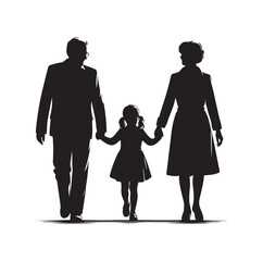 grandparents walking with granddaughter vector silhouette Illustration 