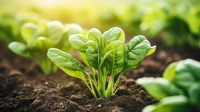 Fototapeta Closeup of fresh spinach plants in an organic garden, showcasing rich texture and color, perfect for farming and agricultural themes, isolated white background