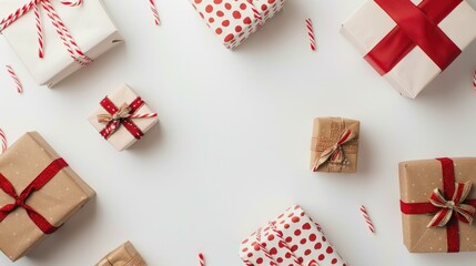 Obraz premium Festive Christmas Gift Boxes on White Background
