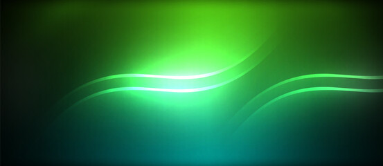 Neon glowing circle rays, light round lines in the dark, planet style neon wave lines. Energetic electric concept design for wallpaper, banner, background