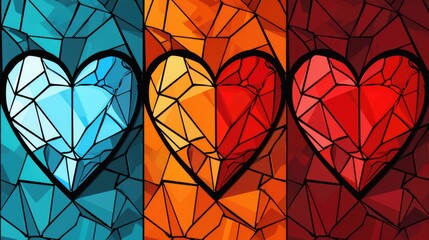 Abstract heart background flat design side view modern theme cartoon drawing Triadic Color Scheme --no blur, grunge, splash, dust --ar 16:9 Job ID: 5b6a6a38-7ea7-40ad-ab46-43722251fd63