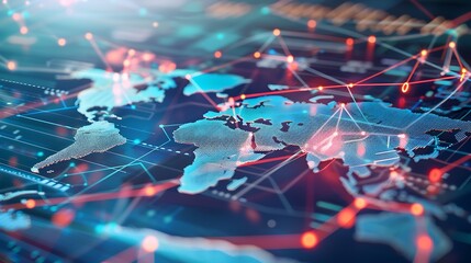 Business and economic growth on global business network Data analysis of financial and banking Stock AI Technology and data connection Security Blockchain and Networking Business strat : Generative AI