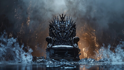 Dazzling crown on a throne, Glowing crown, King, Ruler, Copy space,Space for text,Generative AI,王座の上に眩い王冠、光り輝く王冠、キング、支配者、コピースペース,テキスト用スペース,Generative AI