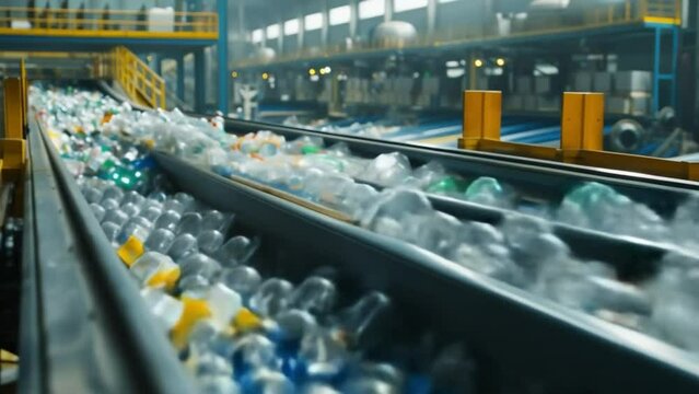 video of a recycling plant sorting and processing waste materials