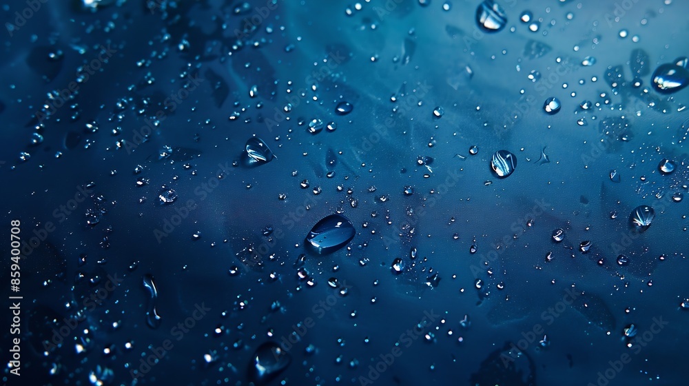 Aufkleber beautiful blue background with splashes large and small drops of water flat lay closeup texture conc