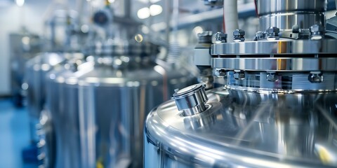 Photo of manufacturing pharmaceutical bioreactor equipment. Concept Industrial Equipment Photography, Pharmaceutical Manufacturing, Bioreactor Technology