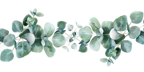 Obraz premium Watercolor Floral Frame with Handpainted Eucalyptus Leaves on White Background. Concept Watercolor Florals, Handpainted Eucalyptus, White Background, Floral Frame, Artistic Design