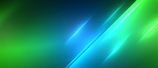 Neon dynamic diagonal light rays background. Techno digital geometric concept design for wallpaper, banner, presentation, background