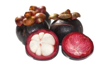 Sweet Mangosteen ready for eat put on white background isolation concept.