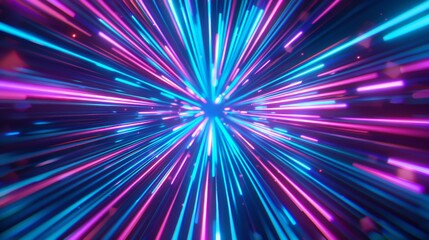 Fototapeta premium Abstract Neon Light Streaks Radiating Outwards From Center Point