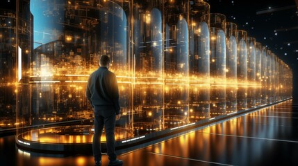 Powerful Servers Processing Data for Artificial Intelligence Research. AI and Machine Learning Concept. technology background