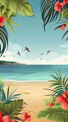 A beach background. The sand is littered with shells and a starfish