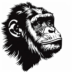 Obraz premium A black and white drawing of a chimpanzee 's head