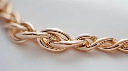 Brass chain with a polished, elegant look, featuring a delicate style and a uniquely twisted pendant, offering a warm, sophisticated appeal, ideal for high-end fashion, displayed on a clean background