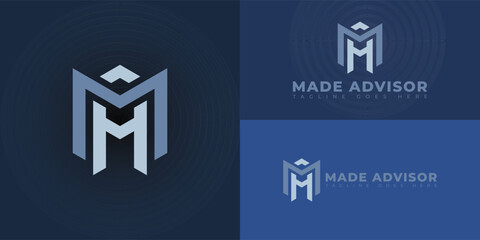 Obraz premium Abstract initial hexagon letters MA or AM logo in blue color isolated on multiple background colors. The logo is suitable for business and consulting home logo vector design illustration inspiration