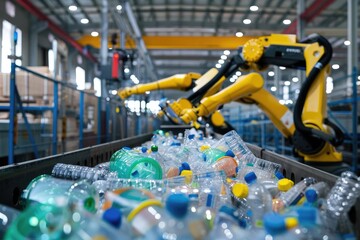 Automated sorting system with robotic arms or scanners efficiently separating different types of plastics