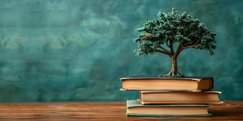 Literacy Day concept Tree with books as leaves symbolizing education and knowledge. Concept Education, Literacy Day, Book Tree, Knowledge, Learning