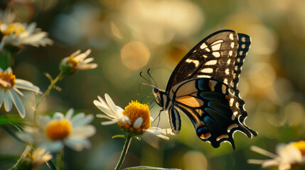 Obraz premium Beautiful butterfly on on flower in sunlight