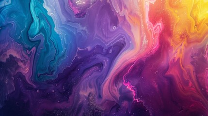 Obraz premium Colorful abstract fluid art with swirling purple and orange hues, showcasing dynamic, vibrant patterns.