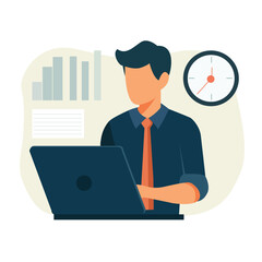 Businessman Working on Laptop Vector Illustration