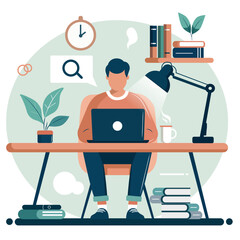 Person Working at Desk Vector Illustration