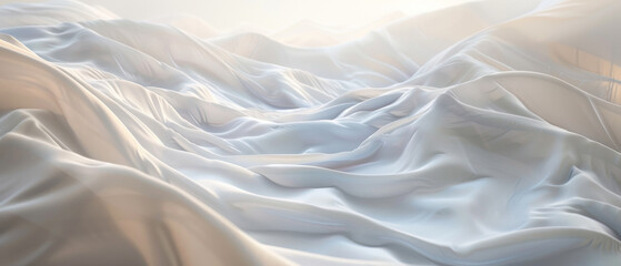 Obraz premium Draped fabric flows like gentle waves in soft, ambient light, creating a delicate and serene landscape of folds.