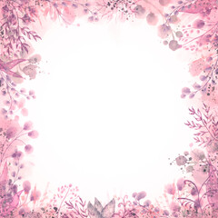 Self digital painted floral frame with copy space in the middle - digital illustration
