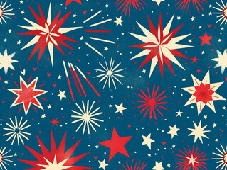 Retro-inspired pattern with red and white stars on a blue background, perfect for festive, patriotic, or celebratory designs.