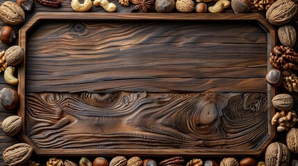 Assortment of Nuts and Almonds Arranged Around Wooden Background