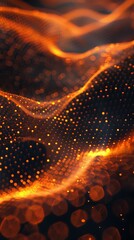 Abstract glowing orange wave with bokeh lights, digital background