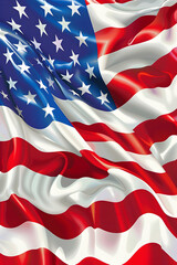 Waving American flag with stars and stripes, representing patriotism and national pride. Perfect for holiday and celebratory themes.