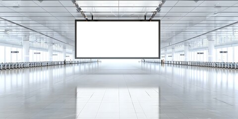 Empty billboard mockup above checkin counters in modern airport terminal. Concept Outdoor Advertising, Airport Terminal, Mockup Design, Empty Billboard, Check-in Counters