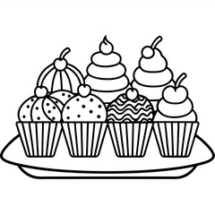 Delicious food line art for coloring book