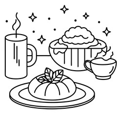 Delicious food line art for coloring book